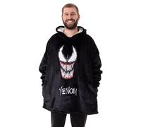 Marvel Press Venom Felpa con Cappuccio indossabile da Uomo | Pullover con Cappuccio in Pile per Adulti in Nero con Personaggio Venom | Abbigliamento da casa Foderato in Sherpa con Tasche