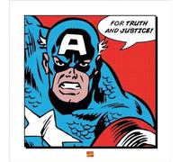 Marvel Pyramid International - Stampa, Motivo: Captain America con Scritta for Truth And Justice!, 40 x 40