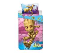 Marvel Set Biancheria da Letto I am Groot Guardiani della Galassia, Copripiumino 140x200 cm, Federa 70x90 cm, 100% Cotone, Multicolore (Reversibile)