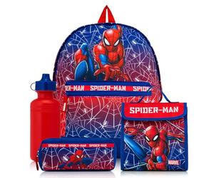 Marvel Set da 4 pezzi per la scuola con zaino Spiderman, borsa per il pranzo, astuccio e bottiglia d'acqua, zaino per ragazzi con cinghie imbottite regolabili, materiale scolastico