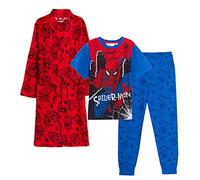 Marvel Set di vestaglia e pigiama per ragazzi Spiderman per bambini abbinati 3 pezzi da notte accappatoio + Pjs per ragazzi Pjs, Rosso, 5-6 Anni