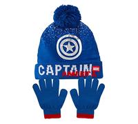 Marvel Set invernale per ragazzi con cappello a bobble + guanti Captain America o Wakanda Black Panther, Capitan America, 6-8 Anni