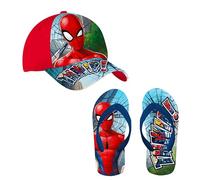 Marvel Spider-Man Cappello Baseball e Infradito per Ragazzi, Set Estivi Design Avengers Bambino | Taglia EU 27/28 - Rosso