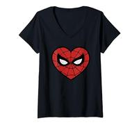 Marvel Spider-Man Face Mask Valentine's Heart Logo Maglietta con Collo a V
