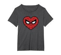 Marvel Spider-Man Face Mask Valentine's Heart Logo Maglietta, Donna Plus-Size, Grigio Scuro, 1X