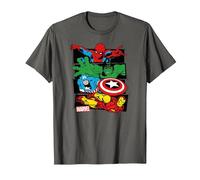Marvel Spider-Man, Hulk, Captain America, Iron Man Panels Maglietta, Uomo, Asfalto, 6XL
