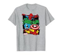 Marvel Spider-Man, Hulk, Captain America, Iron Man Panels Maglietta, Uomo, Grigio Melange, 6XL