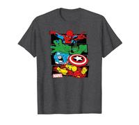 Marvel Spider-Man, Hulk, Captain America, Iron Man Panels Maglietta, Uomo, Grigio Scuro, XL