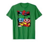 Marvel Spider-Man, Hulk, Captain America, Iron Man Panels Maglietta, Uomo, Verde Mela, M
