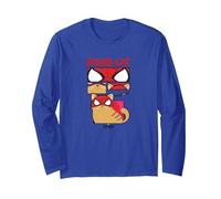 Marvel Spider-Man: Miles Morales Spider-Cat Comic Panels Maglia a Manica, Unisex per Adulti, Blu Reale, M