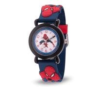 Marvel Spider-Man - Orologio analogico al quarzo con cinturino 3D per insegnare l'ora ai bambini, Nero, blu navy, Spider Man - Orologi in plastica 1, cassa nera, cinturino in plastica blu
