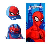 Marvel Spider-Man Set Composto da Cappellino da Baseball, Asciugamano e Zainetto con Coulisse, 3 Pezzi per Bambino, Regalo Estivo per Spiaggia, Piscina e Gite