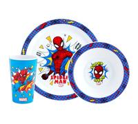 Marvel Spider-Man - Set di stoviglie per bambini, 3 pezzi, piatto, ciotola e tazza in polipropilene, riutilizzabile, set di stoviglie per pasti a casa, in vacanza o al picnic, per bambini dai 24 mesi