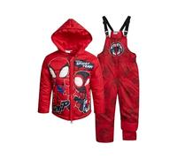 Marvel Spider-Man - Set tuta da neve per ragazzi, 2 pezzi, giacca invernale isolata, giacca da sci e pantaloni da sci, salopette per bambini, taglia 4T, Spidey e Miles Red