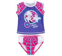 Marvel Spider-Man Spider-Gwen Girls UPF 50+ Rash Guard & Bikini Bottom Costume da bagno Set da bambino a bambino piccolo (2T - 7-8), Viola / ragnatela, 7-8