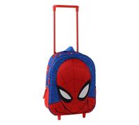 Zaino scolastico con ruote Spider-Man per bambino, trolley 3D in EVA blu e rosso, manico telescopico e carrello integrato, tasca frontale e laterale in rete, licenza ufficiale, ritorno a scuola