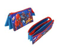 Marvel Spiderman Astuccio 3 Scomparti Cancelleria Caso per Bambini - Piatto con Tre Zip Sezioni