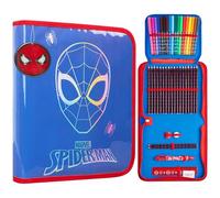 Marvel Spiderman Astuccio Bambino con Materiale Scolastico Set Cancelleria Astucci Scuola Matite Colorate Punta in Feltro Penna Regalo Ragazzo (Blu)