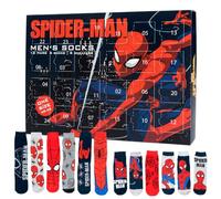 Marvel Spiderman Calendario dell'Avvento con 12 paia di calzini, taglia 40-45, da uomo, con sneakers e calzini lunghi