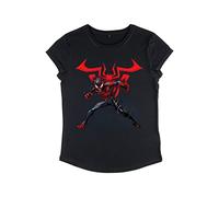 Marvel Spiderman Miles W Symbol Women's Rolled Sleeve T-Shirt, Nero, XL Donna