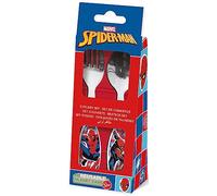 Marvel Spiderman - Set di 2 posate in acciaio INOX con punte arrotondate, colore: Azzurro/Rosso
