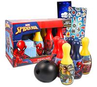 Marvel Spiderman, set di attività da bowling per bambini e bambini, set da bowling da 3 pezzi con adesivi e altro (Spiderman Playset)