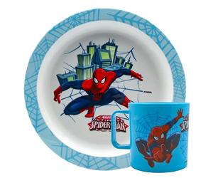 Marvel SPIDERMAN Set Piatto Piano + Tazza per bambini, Set Stoviglie Colazione, Pranzo, Merenda e Cena per bambino, 2 pezzi