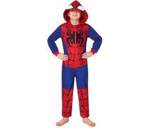 Marvel Spiderman Tuta Intera Bambino, Todo en Uno Pigiama Pile, Incappucciato Abbigliamento da Casa, Regalo Ragazzo (9-10 Anni, Blu/Rosso)
