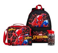 Marvel Spiderman Zainetto Bambino Set 4 Pz Borraccia 400ml Astuccio Isolato Borsa Portapranzo Accessori Scuola Viaggio Vacanza