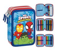 Marvel Spidey e i Suoi Fantastici Amici Astuccio Scuola Deluxe a 3 Scomparti Completo per Bambini | Astuccio Organizzato con Matite Colorate e Accessori di Cancelleria