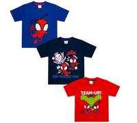 Marvel Spidey & His Amazing Friends - Confezione da 3 magliette da ragazzo | Spidey, Spin e Ghost-Spider 3 pezzi | Camicie supereroi 100% cotone per bambini, multicolore, 6-7 Anni