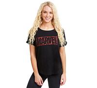 Marvel T-Shirt da Donna con Logo Fumetto, Nero, 38