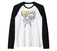 Marvel The Avengers Retro And Classic Group Portrait Vintage Maglia con Maniche Raglan