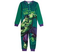 Marvel The Incredible Hulk Pigiama in pile per ragazzi, tuta intera con zip, per bambini, pigiama da notte e per il tempo libero, Verde, 7-8 Years