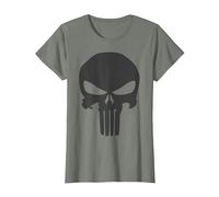 Marvel The Punisher Skull Blacked out Logo Maglietta, Donna, Verde Militare mélange, XL