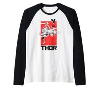 Marvel Thor Swings His Hammer Action Portrait & Kanji Text Maglia con Maniche Raglan