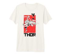 Marvel Thor Swings His Hammer Action Portrait & Kanji Text Maglietta Premium