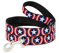 MARVEL UNIVERSE Dog Leash 6-FEET Captain America Shield Repeat Navy WIDE 1.5"