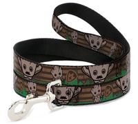 MARVEL UNIVERSE Dog Leash 6-FEET Kawaii Groot 2-Poses/Guardians Badge Browns/Gre