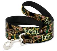 MARVEL UNIVERSE Dog Leash 6-FEET LOKI Poses Black/Gold/Green WIDE 1.5"