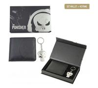 Set regalo portafoglio e portachiavi unisex The Punisher - Portafoglio in poliuretano nero con incisione teschio e portachiavi metallico, licenza ufficiale Marvel, taglia unica, uso quotidiano