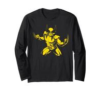 Marvel X-Men Yellow Shaded Silhouette Wolverine Attack Pose Maglia a Manica