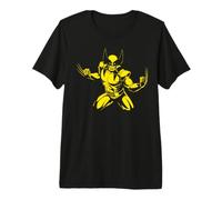 Marvel X-Men Yellow Shaded Silhouette Wolverine Attack Pose Maglietta Premium