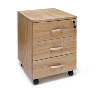 Marvin Cassettiera Ufficio In Legno Chiave Sicurezza Con Ruote Per Scrivania Tavolo 3 Cassetti Ripiani (Rovere Scuro)