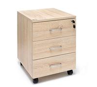 Marvin Cassettiera Ufficio In Legno Chiave Sicurezza Con Ruote Per Scrivania Tavolo 3 Cassetti Ripiani (Rovere)