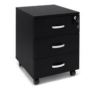 Marvin Cassettiera Ufficio In Legno Chiave Sicurezza Con Ruote Per Scrivania Tavolo 3 Cassetti Ripiani (Nero)
