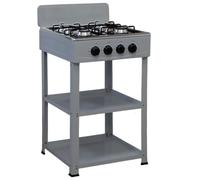 Marvin Fornello a Gas 4 Fuochi da Campeggio Piano Cottura con Supporto 2 Ripiani in Acciaio Cucina da Esterno Portatile Piastra Inox (Grigio)