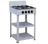 Marvin Fornello a Gas 4 Fuochi da Campeggio Piano Cottura con Supporto 2 Ripiani in Acciaio Cucina da Esterno Portatile Piastra Inox (Bianco)
