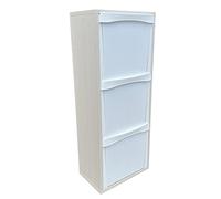 Marvin Mobile In Legno Raccolta Differenziata Contenitori Cestino Rifiuti 3 Vani Scomparti Verticale Interno Salvaspazio (Olmo/Beige)