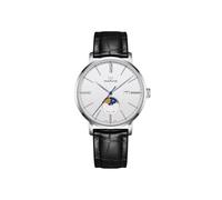 marvin Orologio da polso svizzero da uomo, stile casual, con cinturino in silicone e pelle, cassa in acciaio inossidabile, movimento al quarzo, impermeabile fino a 50 m, quadrante bianco semplice,